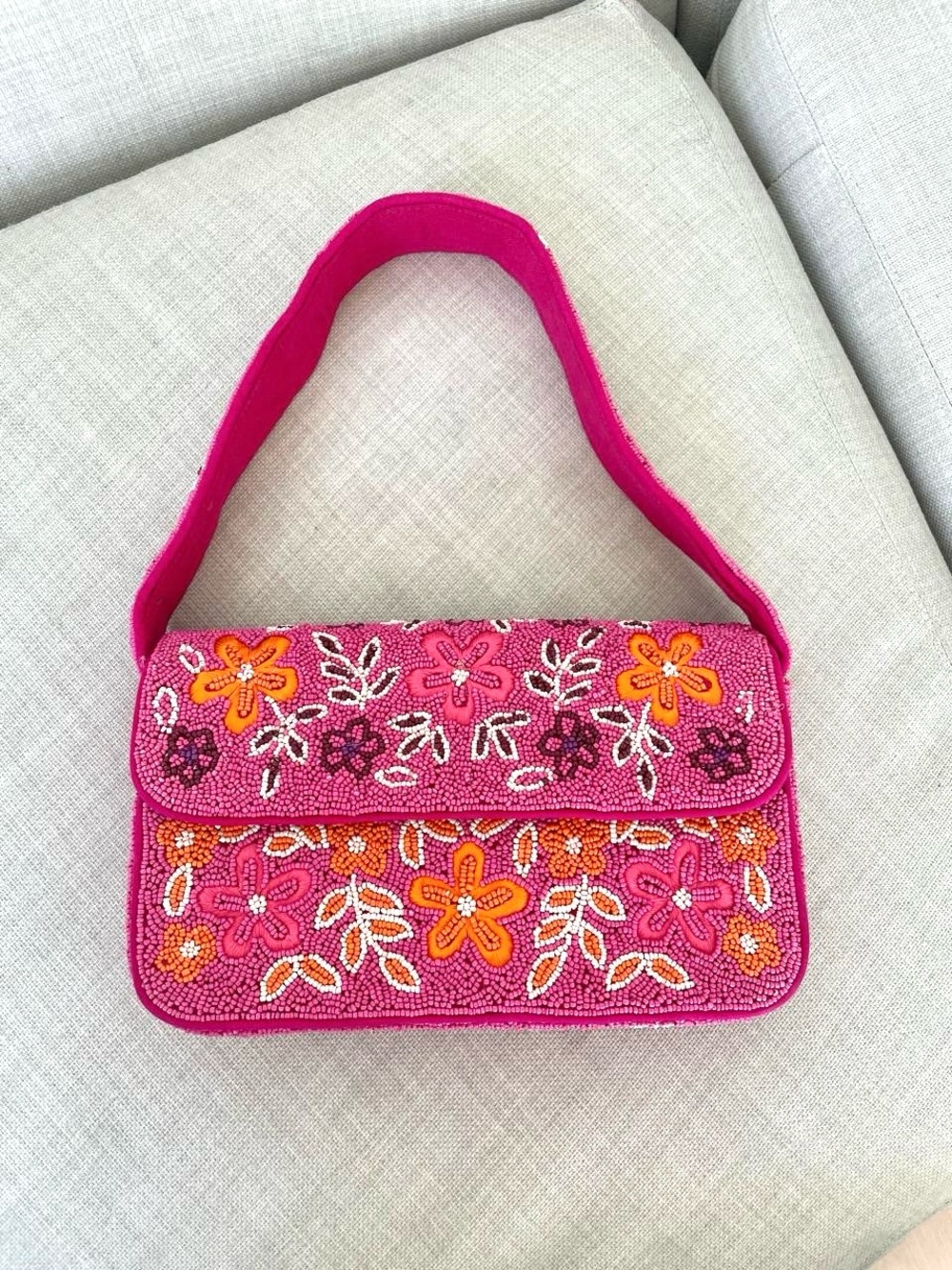 Lulu's Hot Pink Beaded Floral Shoulder Bag